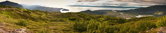 Halibut Cove can be seen in the distance. The Homer Spit lies just beyond the visibility of this image
