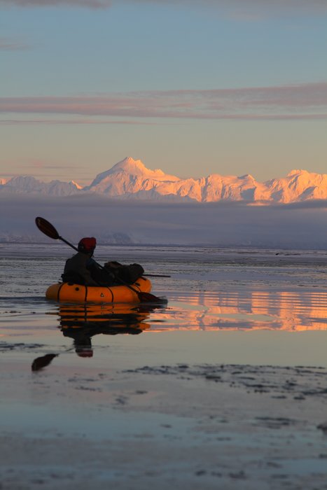 After being stuck for a day on a <a href="http://www.groundtruthtrekking.org/Journeys/WildCoast.html">sandbar island in the middle of the Copper River</a>, morning dawned with weather clear enough to send us on our way to Cordova.