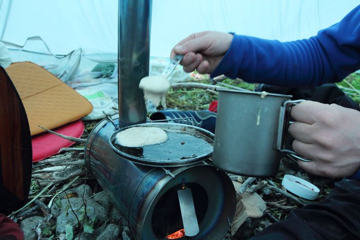 Frying pancakes was slow, but a great activity for rainy mornings.