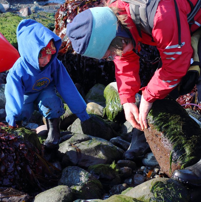 Katmai and Dad looking for tidepool critters at Naskowak Point