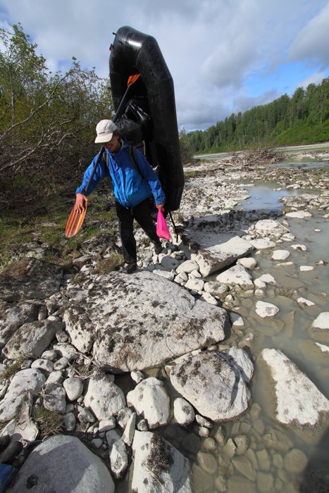 Around a tiny riffle on the Beluga River - it's hard to float a rapid upstream