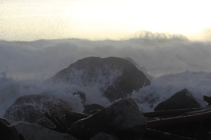 Boulders are solid, but with time even they are cracked and moved by the violence of this north Pacific surf.
