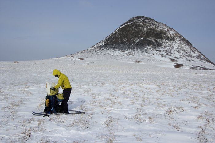 We finally found some snow near Big Mountain and were able to put the skis on for the first time during the trip
