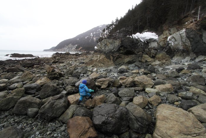 Clambering boulders at the tip of the Kenai Peninsula