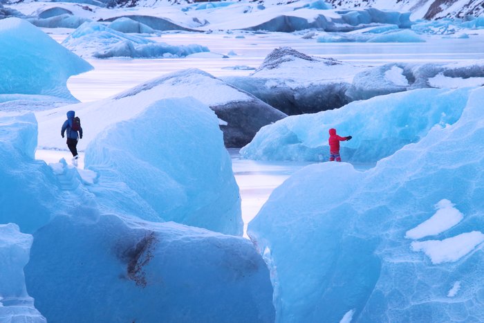 Numerous icebergs from Grewingk Lake provide interesting terrain to ice skate through.
