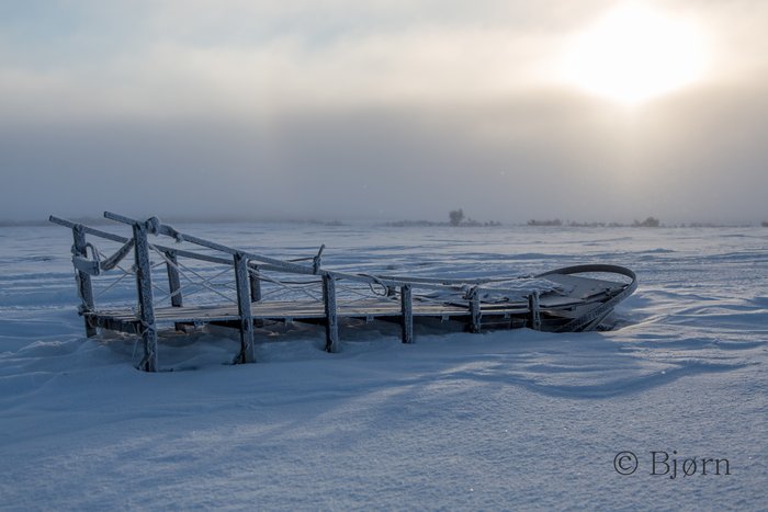 Along the trail rests a yearning sled, waiting for a pull.  