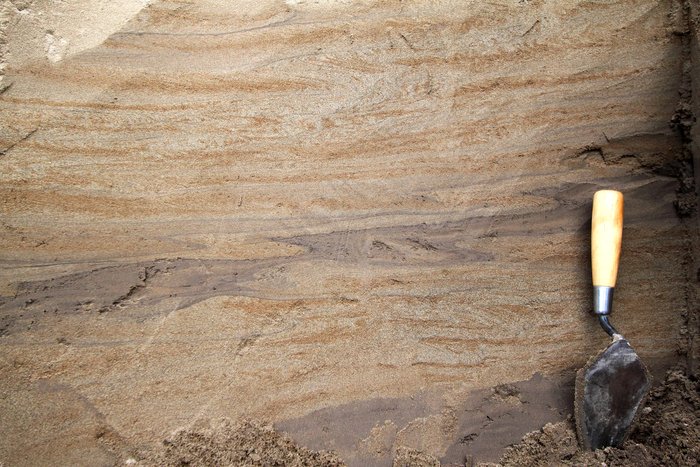 The plowing motion of a giant glacier sheared these thin layers of sand and mud.