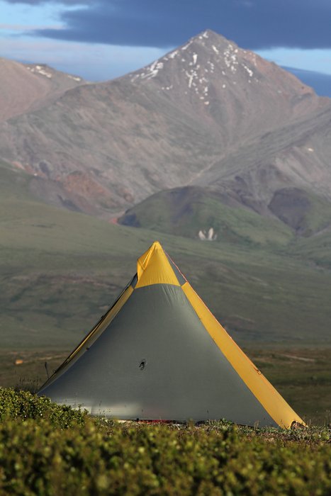 The shelter stands taut on a ridge on <a href="http://www.groundtruthtrekking.org/blog/?p=1166">our Usibelli Loop expedition</a>.