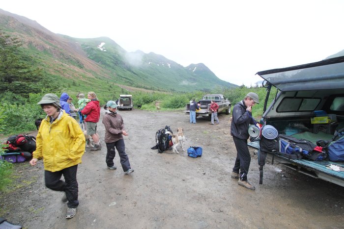 At the end of July 2010, ten adults, four babies, and six dogs walked from Red. Mt. to Seldovia.  These photos are from this improbable journey.