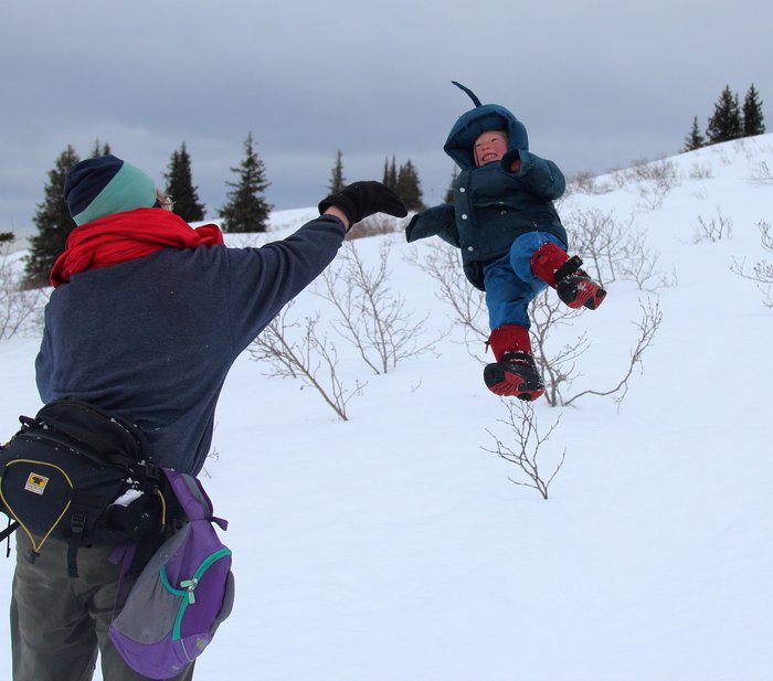 Games in snow, in the hills above Seldovia.