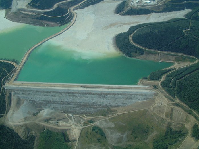 Earthen tailings impoundment dam at Fort Knox gold mine in Alaska