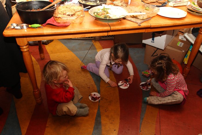 Eating birthday pie at Katmai's second birthday party