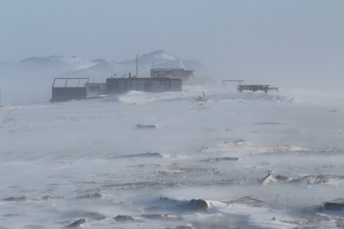 Wooley Lagoon camp in a ground blizzard